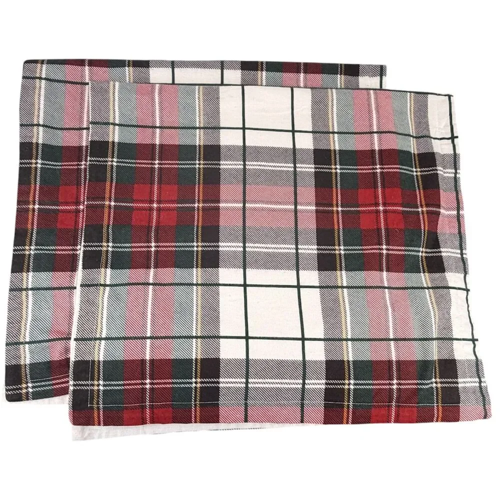 Brooks Brothers Tartan Plaid Flannel King Size Pillow Shams Red Black & White